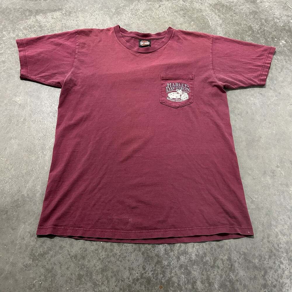 Harley Davidson Of Kuwait T Shirt Size L Maroon Pocket Graphic Tee
